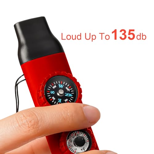 Emergency Survival Safety Whistle，Whistle for Kids with Lanyard,Compass,Thermometer,Ideal for Kayaking, Boating, Hiking, Camping, Climbing - color: Red