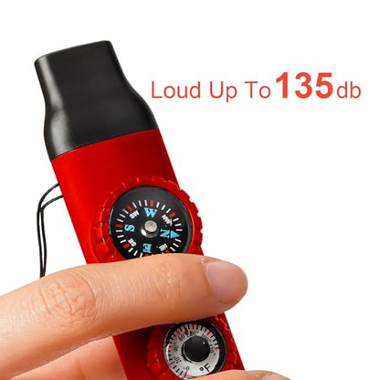 Emergency Survival Safety Whistle，Whistle for Kids with Lanyard,Compass,Thermometer,Ideal for Kayaking, Boating, Hiking, Camping, Climbing - color: Red