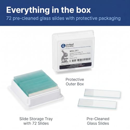 United Scientific™ Microscope Slides, Pre-Cleaned Glass 3"x1", 72 Pack - size: 72 Count (Pack of 1)