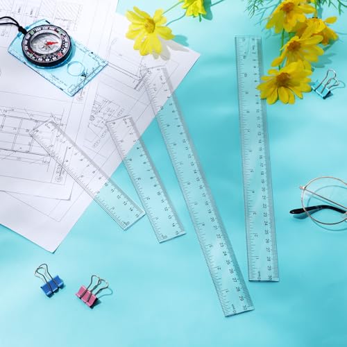 EBOOT 2 Pieces Plastic Ruler Straight Ruler Plastic Measuring Tool 12 Inches and 6 Inches (Clear) - color: Clear