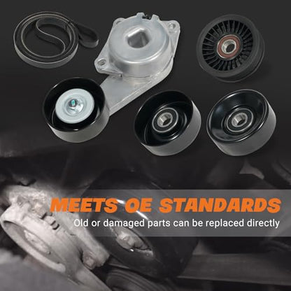 90K-38274A Drive Serpentine Belt Tensioner Idler Pulley Complete Kit Fit for Ford F150 F250 F350 Explorer Lobo Expedition Lincoln, 5.4L 4.6L 2005-2014 Replace ACK061025, DBK061025B w/Gloves