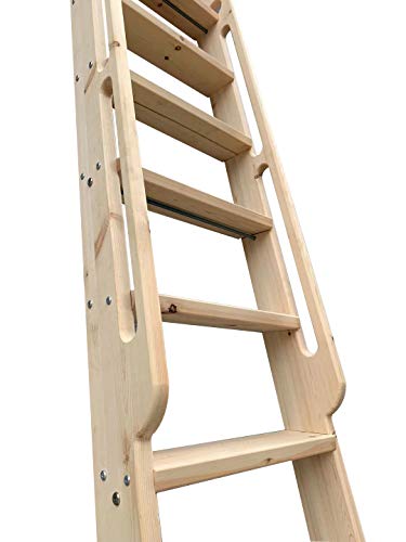 DIYHD 87" Solid Knotty Pine Wood Sliding Library Ladder with Handrails - color: Niu#2, size: Height 87"