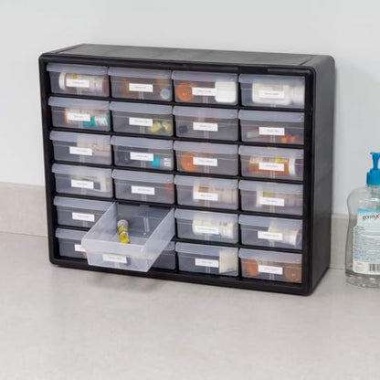 Akro-Mils 24-Drawer Plastic Storage Cabinet, 20" W x 6" D x 16" H, Black - color: Black, size: 24 Drawer, style: 1 Pack