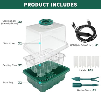 Idealife Seed Starter Tray,Plant Propagation Station with Grow Light,2 Pcs