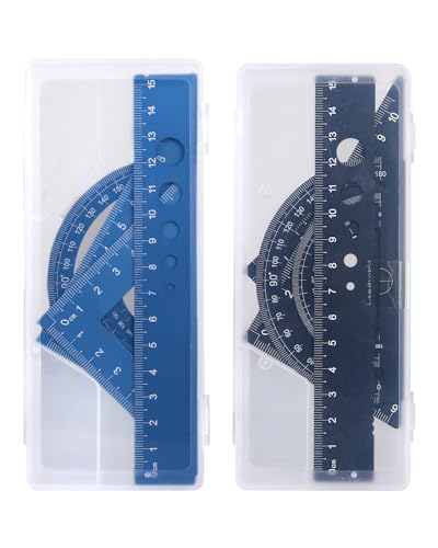 Honagu Triangular Ruler Set, 8 Pieces/2 Sets Aluminum Alloy Ruler, Metal Drafting Ruler, Geometric Protractor for Students, Draftsmen, Engineers, School Office Supplies (Blue+Black) - color: Blue+Black