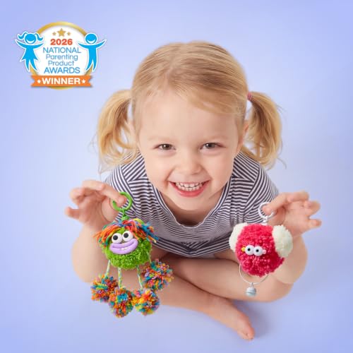 JOVA Klever Kits Pom Pom Monster Kits- DIY Plush Backpack Keychains, Pom Pom Crafts for Kids Aged 4+ Kid Felt Kits, Arts & Crafts for Boys Girls Birthday Party Gift Toy