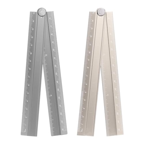 HARFINGTON 2pcs Folding Straight Ruler 30cm Metric Aluminum Alloy Protractor Foldable Angle Ruler Geometric Measure Tool with Angle Line for Architect Artist Office, Gray/Khaki - color: Gray/Khaki