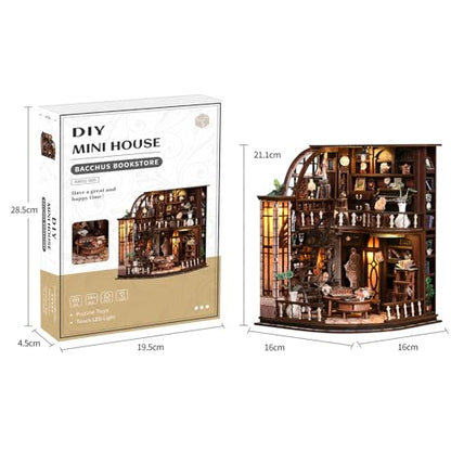 DIY Book Nook Kit with LED Light, Miniature Dollhouse, 3D Wooden Puzzle, Bookshelf Insert Decor Craft Gift (Bacchus Bookstore) - style: Bacchus Bookstore