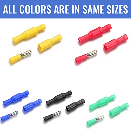 Qibaok Bullet Terminals Wire Connectors Female & Male Bullet Butt Insulated Waterproof Electrical Connector Kit 200 PCS