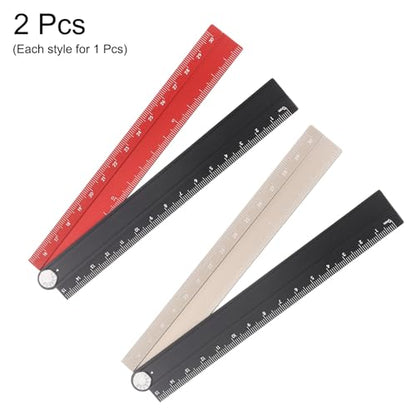 HARFINGTON 2pcs Folding Straight Ruler 30cm Metric Aluminum Alloy Protractor Foldable Angle Ruler Geometric Measuring Tool with Angle Line for Architects Artists Office, Black Red/Black Gold - color: Black Red/Black Gold