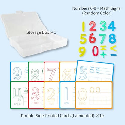 Math Task Boxes Set of 5 Math Manipulatives Themes 230+ Pieces of Number Rods, Base Ten Blocks, Ten Frame Disc Counters, Place Value Blocks, 0-9 Numbers, 3D Shapes, Activity Cards (Numbers) - color: Numbers