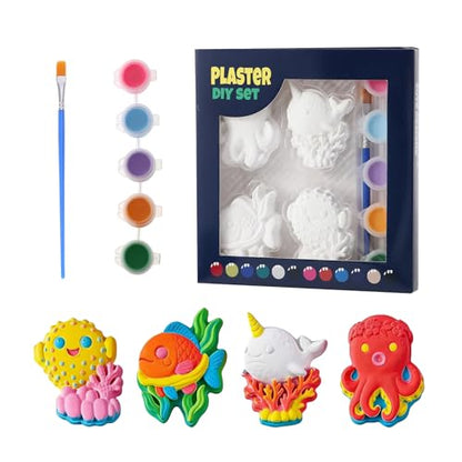 GloomGlo 4Pcs Sea Creature Plaster Paint Kit for Kids