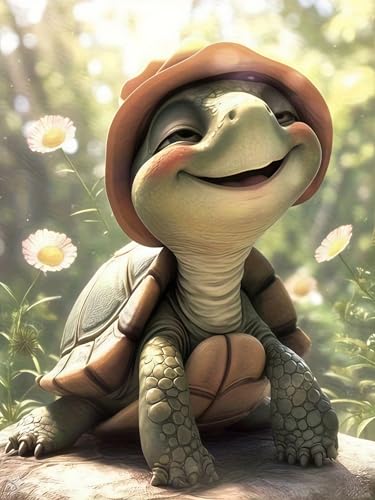 5D Cute Smiling Turtle Diamond Art kits for Adults Beginners 12x16in - color: KM1156-1