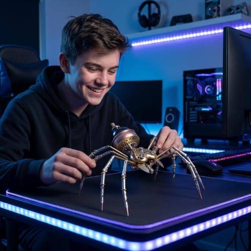 Steampunk 3D Metal Spider Puzzle 140+ Pcs Mechanical DIY Assembly Model Kit 2-3 Hrs Screw Build Unique Desk Decor Birthday for Men Teens(Jumping Spider) - style: Jumping spider