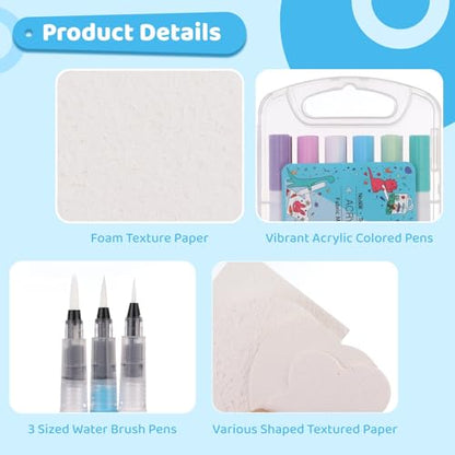 75 Pcs Magic Puffy Paint Set, Includes 60 Pcs Texture Papers and 12-Color Marker Pens, 3 Water Brush Pens, Paper for Crafts, DIY Painting Art, Travel & Parent-Youngster Activities