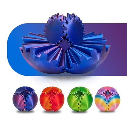 Gear Sphere Fidget Toy Gear Ball 3D Printed Rotating Ball or Cube Fidget Toy, Stress Gearsphere Desk Toy for Anxiety Relief ADHD - color: 1 Pcs Red & Gold
