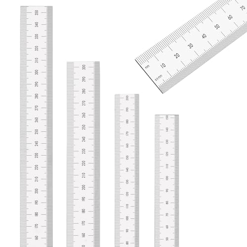 Machinist Ruler - Metal Rulers Pack of 4, 6/8/12/14 Inch Metric MM Ruler, Stainless Steel