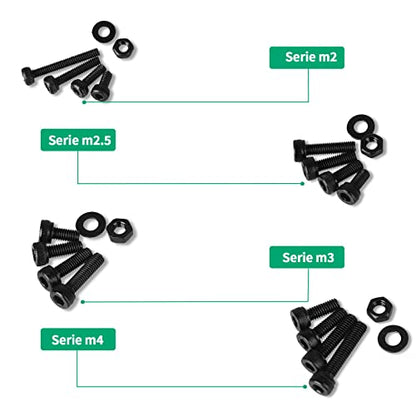 1305 PCS Metric Bolt Assortment M2 M2.5 M3 M4 12.9 Alloy Steel Hex Socket Head Cap Machine Screws Nuts and Washers,24 Sizes Bolts and Nuts Kit Black Zine Plated - size: black 1305pcs hex socket head cup screw