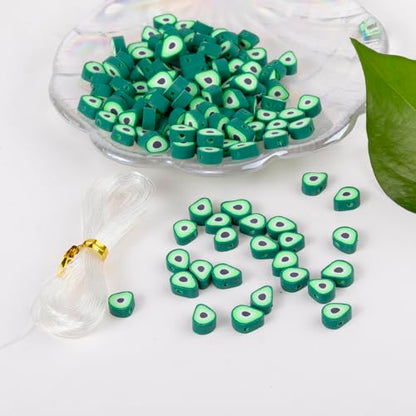100pcs Green Avocado Polymer Clay Spacer Beads for Women Jewelry Making DIY Bracelet Necklace Hair Clip Accessories (Avocado) - color: Avocado