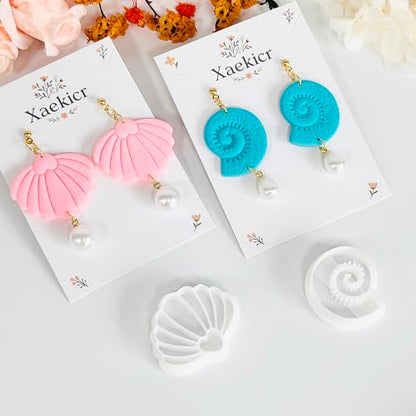 Xaekicr 4PCS Ocean Theme Polymer Clay Cutters Set – Starfish Seashell Clay Earring Cutters – Clay Tools for Polymer Clay Jewelry Making, Beach DIY Crafts Supplies - color: O color