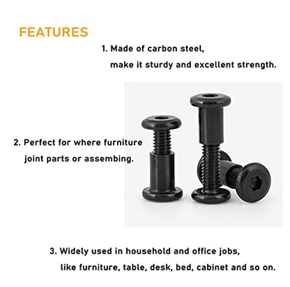 114pcs Black M6 Hex Drive Socket Cap Bolts Assortment Kit, Allen Head Countsunk Furniture Crib Connecting Bolts Nuts Kit, 14 Sizes from 15mm to 80mm - size: 15mm-80mm Assortment Kit [ 14 Sizes 114pcs ]