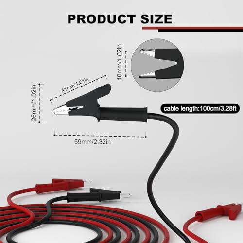 DROK 14 AWG Test Leads with Alligator Clips Electrical - Pack of 2 Multimeter Alligator Clips with Wires 19A, 1m/3.28 ft 14 Gauge Wire - size: 1m