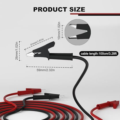DROK 14 AWG Test Leads with Alligator Clips Electrical - Pack of 2 Multimeter Alligator Clips with Wires 19A, 1m/3.28 ft 14 Gauge Wire - size: 1m