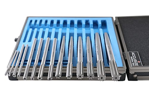 Accusize Industrial Tools Dowel Pin Reamer Size: 0.1230" Thru 0.4995", HSS M2 Premium Chucking Reamer Set, Right Hand Cut, 14 pcs Set, 5528-ST00 - size: 0.1230" thru 0.4995"