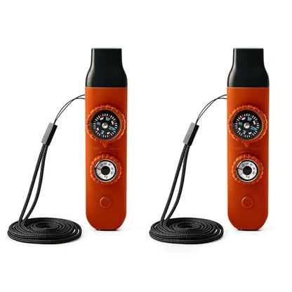 Multifunctional Survival Emergency Whistle for Kids with Compass Hiking Survival, Thermometer & Neck Lanyard | Emergency Safety Gear for Hiking, Camping, Kayaking, Boating, Climbing - color: orange red2pcs