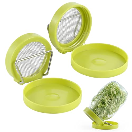 Luckyiren 2 Set Seed Sprouter Kit for Wide Mouth Jars - Germination Tray with 316 Stainless Steel Mesh, BPA Free Plastic Drip Tray & Tilted Lid for Bean Sprouts, Broccoli, Alfalfa, Microgreens