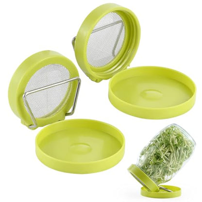 Luckyiren 2 Set Seed Sprouter Kit for Wide Mouth Jars - Germination Tray with 316 Stainless Steel Mesh, BPA Free Plastic Drip Tray & Tilted Lid for Bean Sprouts, Broccoli, Alfalfa, Microgreens