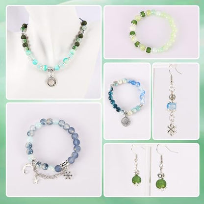 Tunmiok Glass Beads for Bracelets Making Kit, Jewelry Making Supplies with Charms, Crystal String, Spacer Beads, DIY Bracelet Necklace Craft Kit for Adults (Green) - color: Green