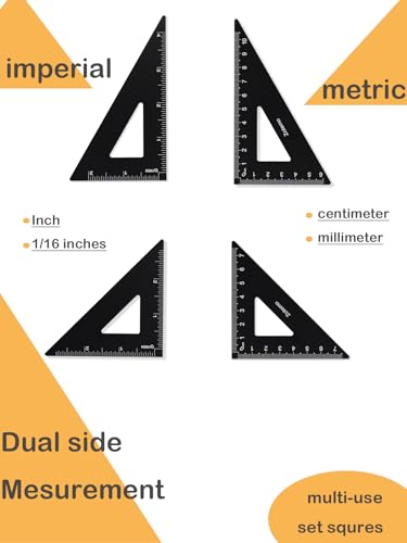 Metal Geometry Set, 5-piece Aluminum Ruler, Math Drafting Ruler Kit Includes Protractor, Triangle Rulers, Straight Rulers-Math Measurement Tools for School and Office Supplies (Black) - color: Black