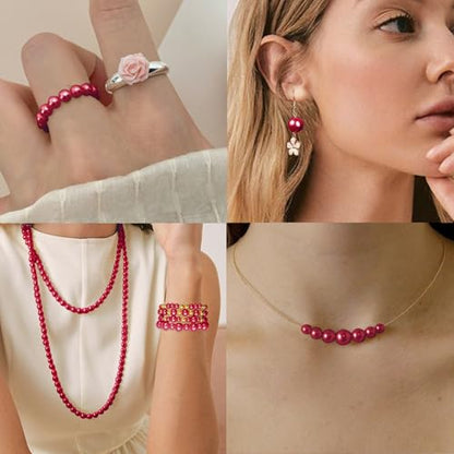Dark Red Pearl Bracelet Making Kit Gold Beads for Bracelets for Adult - color: 19-Dark Red & Gold