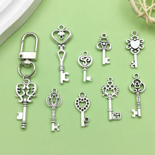 WOCRAFT 60pcs Antique Silver Small Key Charms Bracelet Charms for Jewelry Making Sets DIY Necklace Bracelet Keychain Crafting Charms Kit Craft Supplies (SN26) - color: Antique Silver, size: Small Key Charms