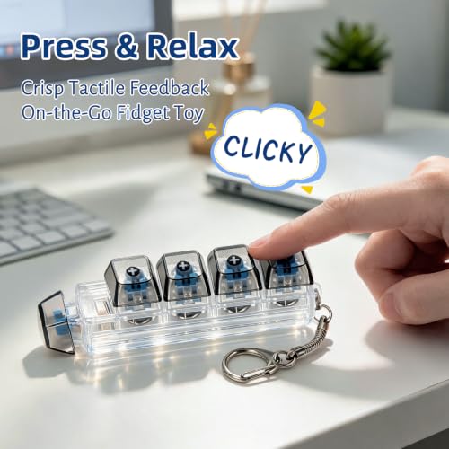 Keyboard Fidget Toy, 5-in-1 Decompression Button Clicker Keychain with Glowing LED, Portable Tactile Sensory Toy, Christmas Stocking Stuffers Gift for Adults Teens, Stress Relief ASMR (Black) - color: Black