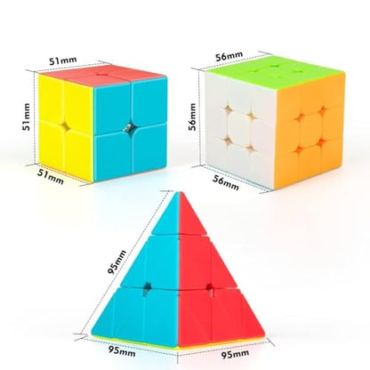 3x3 Speed Cube Set, Stickerless Puzzle Cubes with 2x2 and Pyramid - style: Stickerless