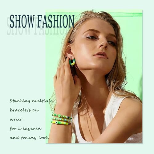3500pcs Green Clay Beads for Bracelets Making 6mm Heishi Beads Polymer Flat Round Disc Clay for Jewelry Making Green Bead Crafts - color: Green