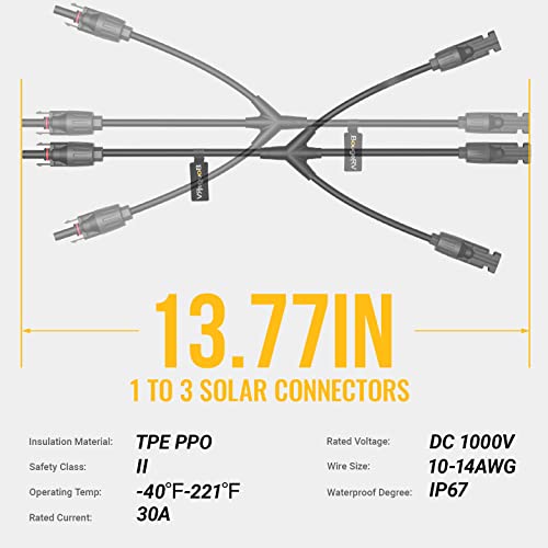 BougeRV Solar Y Connectors 1 to 3 Solar Parallel Connectors, 1 Pair - size: 1 Pair M/FFF and F/MMM