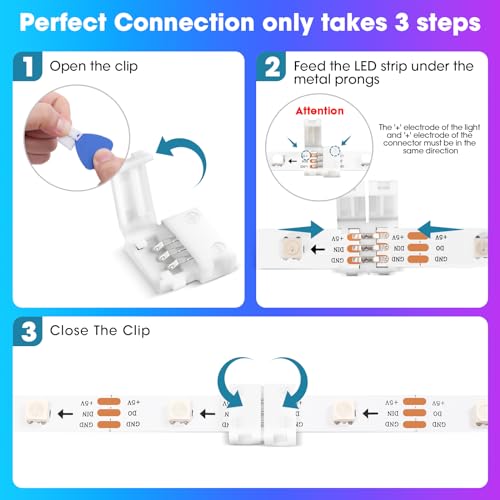 WENHSIN 10Packs 3-Pin RGB LED Light Strip Connectors 8mm Unwired Gapless Solderless Adapter Terminal Extension - size: 8MM-3PIN