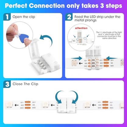 WENHSIN 10Packs 3-Pin RGB LED Light Strip Connectors 10mm Unwired Gapless Solderless Adapter Terminal Extension - size: 10MM-3PIN