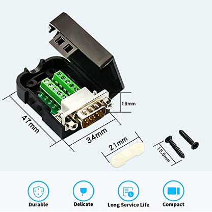 2PCS DB9 Male RS232 Solderless 9-Pin Breakout Connectors with Nuts - size: DB9 Male with Nut