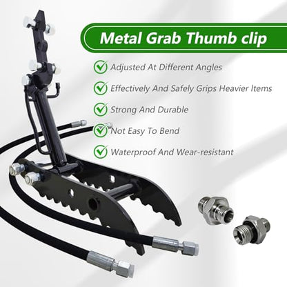 Mini Excavator Hydraulic Thumb Kit,Small Digger Attachments Fit Most of Up to 2 Tons, with2* M14 Hoses and Converters, Black