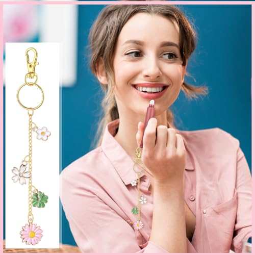 VioraWhite 213 Pcs Floral Keychain Making Kit Bag Charm Kit Lip Gloss Keychain 100 Pink Enamel Charms 32.81 ft Gold Chains for DIY Crafts Women - style: Floral