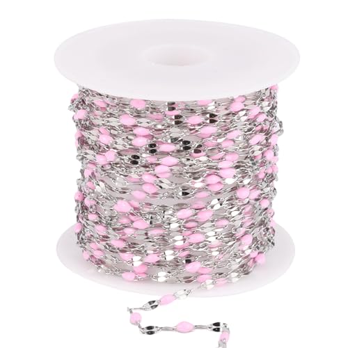 16.5FT Stainless Steel Enamel Chain 2MM Enamel Lip Chain for Jewelry Making - color: stainless steel(pink)