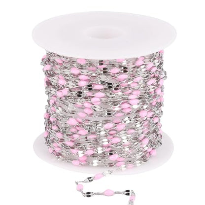 16.5FT Stainless Steel Enamel Chain 2MM Enamel Lip Chain for Jewelry Making - color: stainless steel(pink)
