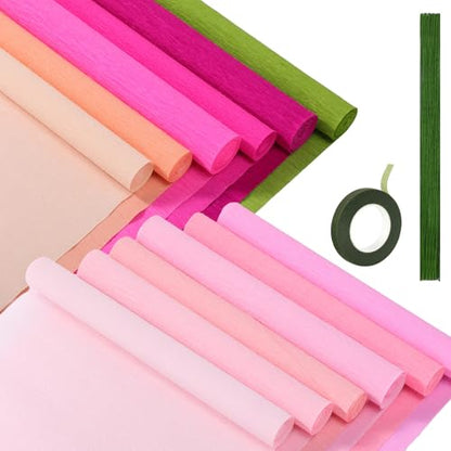 Chrisfall 12 Rolls Crepe Paper Streamers, 8 Feet X 10 Inch, Pink Colors - color: Pink Colors