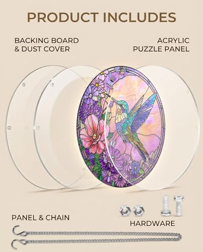 Acrylic Jigsaw Puzzle Suncatcher - Purple Hummingbird - color: Purple Hummingbird, size: S-7.4in*7.4in