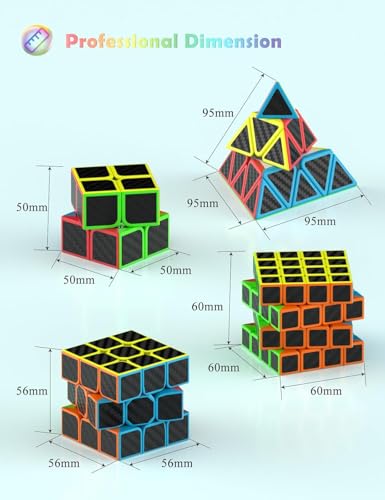 ROXENDA Speed Cube Set - Carbon Fiber Sticker Magic Cube Bundle