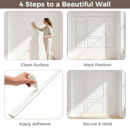 Teabelle Pre-Cut Wall Molding Kit, 6 Pcs Wainscoting Panels - color: White-01